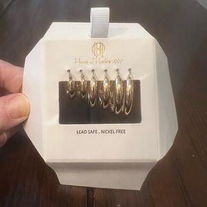 House of Harlow 1960 Women’s Gold Tone Set of 3 Thick Hoop Pierced Earrings